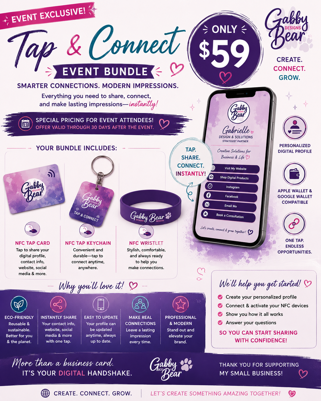 5 AVAILABLE --- QOD Tap & Connect Event $59 bundle - Digital Business Profile(lifetime) + 1 NFC Tap Card + 1 NFC Keychain + NFC Tap Wristlet